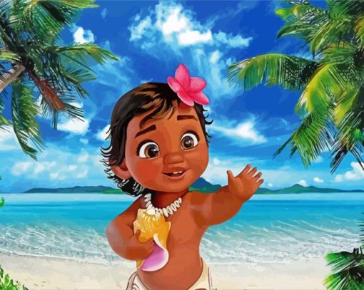 Baby Moana On The Beach paint by numbers