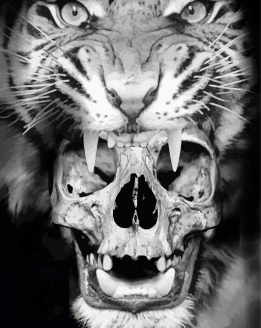 Black And White Tiger And Skull Paint By Numbers