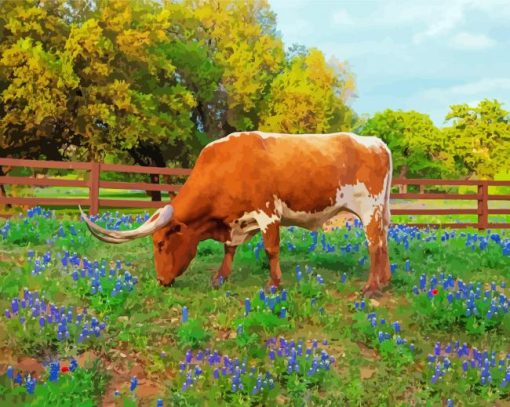 Bluebonnet And Langhorn Animal Paint By Numbers