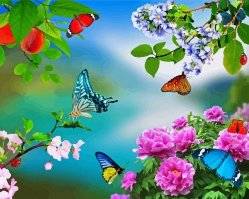 Butterfly And Flowers paint by numbers