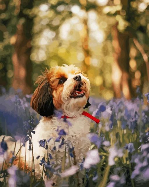 Cavachon And Flowers paint by numbers