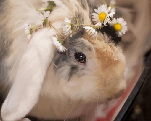 Cute Rabbit With Flower Wreath paint by numbers