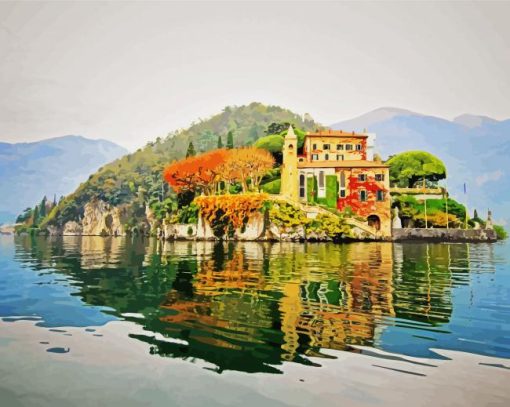 Italian Villa On The lake Landscape paint by numbers