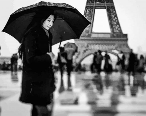 Paris Woman Walking With Umbrella Tour Eiffel paint by numbers