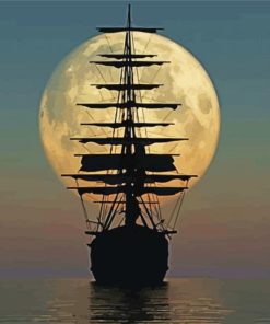 Ship On The Sea Moon Silhouette Paint By Numbers