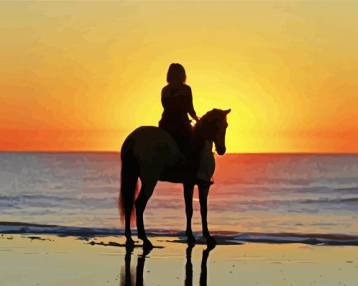 Sunset Horse On The Beach Silhouette paint by numbers