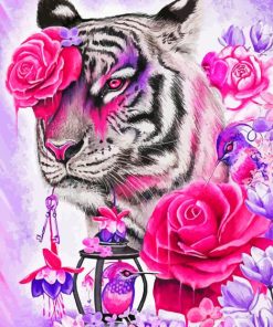 Tiger With Pink Flowers Paint By Numbers