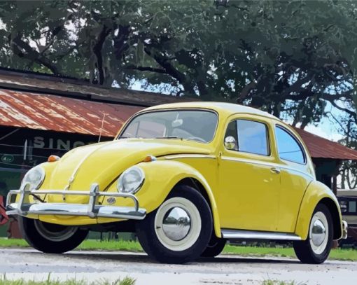 Vintage Yellow Volkswagen Bug paint by numbers