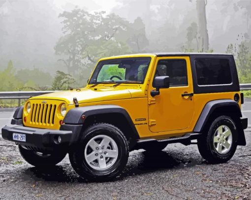 Yellow Jeep Jeep Wrangler On Road paint by numbers