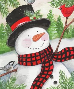 Black Hat Snowman With Birds paint by numbers