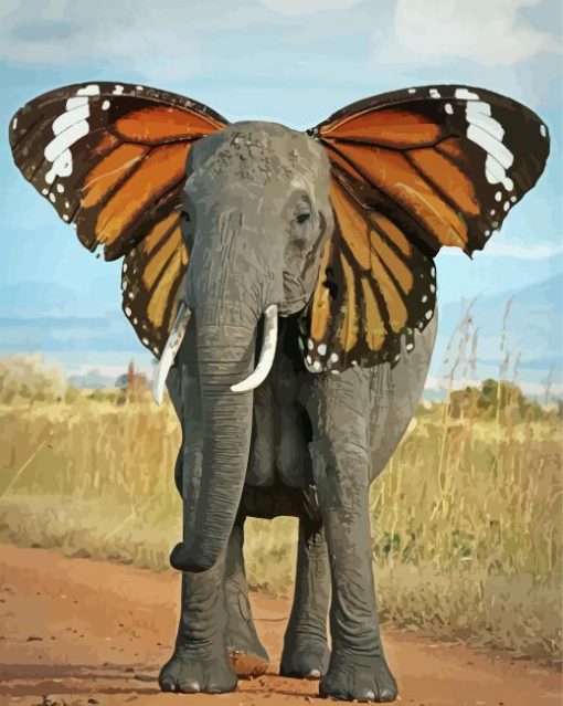 Grey Elephant Butterfly Paint By Numbers