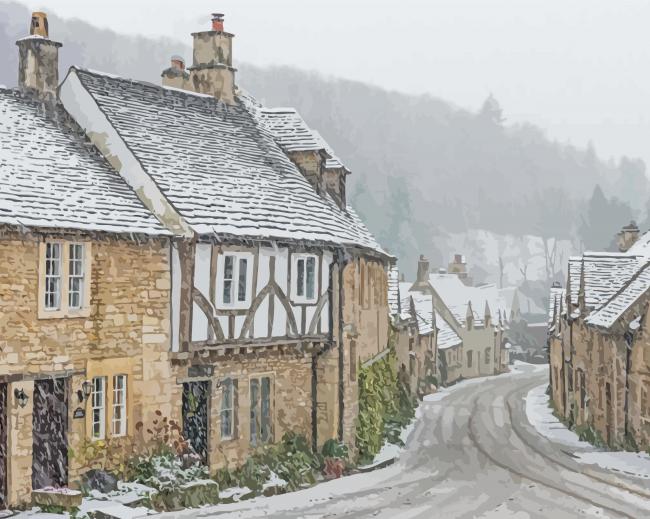 Snowy English Village Paint By Numbers