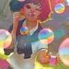 Anime Girl Blowing Bubble Paint By Numbers