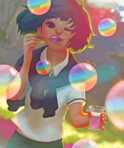 Anime Girl Blowing Bubble Paint By Numbers