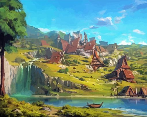 Fantasy Village Scene Paint By Numbers