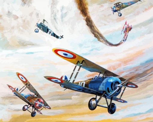 German And French Biplane Dogfight Paint By Numbers