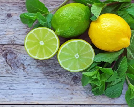 Lemons And Limes With Mint Paint By Numbers