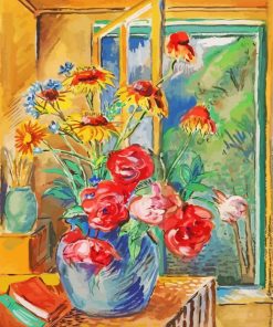 Red And Yellow Flowers Vase Paint By Numbers