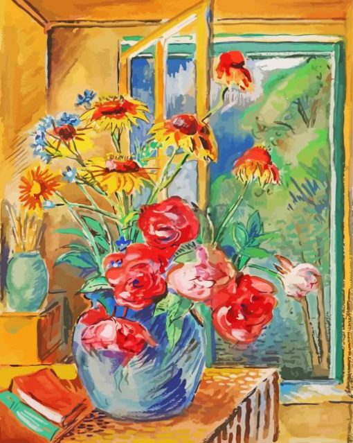 Red And Yellow Flowers Vase Paint By Numbers