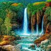 Riverfront Waterfall Mountains Paint By Numbers