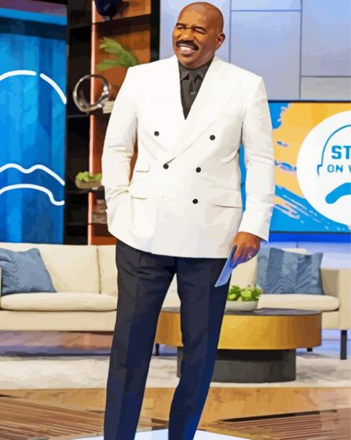 Steve Harvey Wearing A White Suit Paint By Numbers