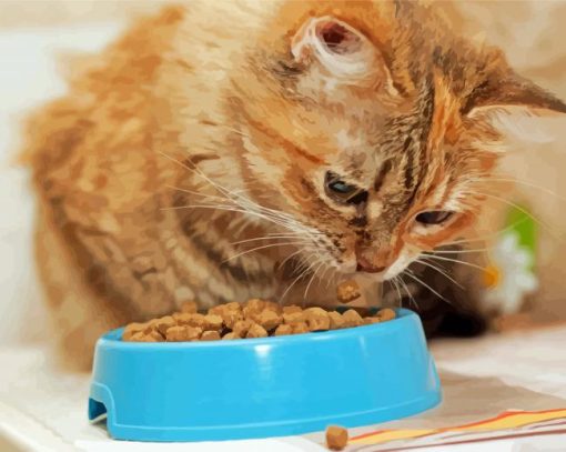 Cat Feeding In Bowl Paint By Numbers