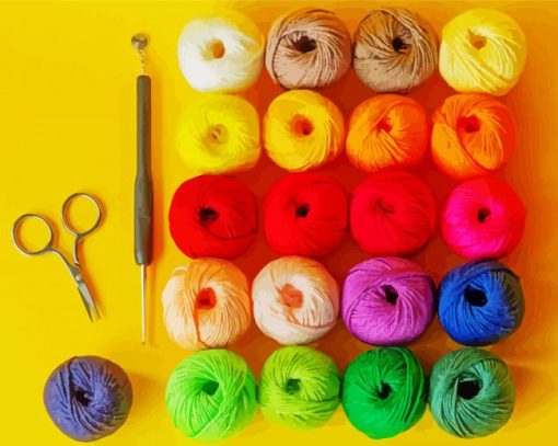 Colorful Yarn And Scissor Paint By Numbers