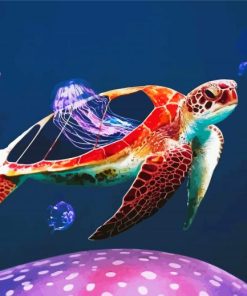 Turtle And Jellyfish Art Paint By Numbers