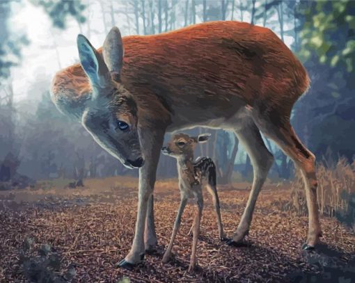 Adorable Deer And Cubs Paint By Numbers