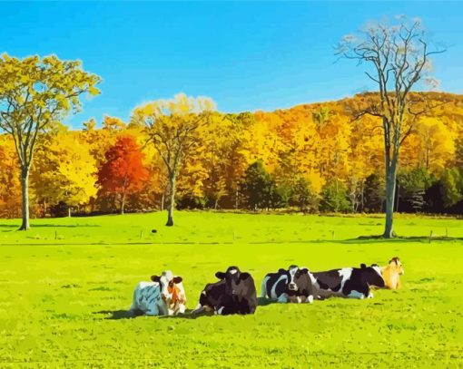 Aesthetic Cows Fall Scene Paint By Numbers