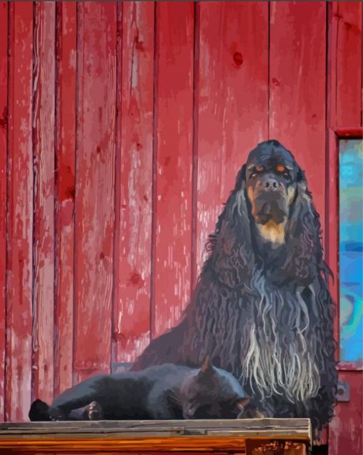 American Cocker Spaniel With Black Cat Paint By Numbers