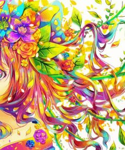 Anime Girl With Colorful Hair Paint By Numbers