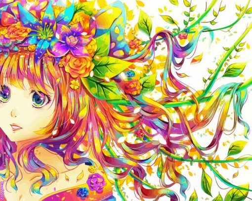 Anime Girl With Colorful Hair Paint By Numbers