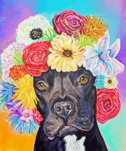 Black Puppy In Flowers Crown Paint By Numbers