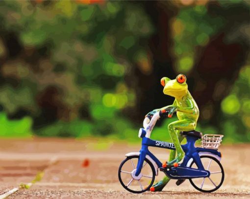 Cute Frog On Bicycle Paint By Numbers