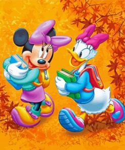 Minnie Mouse And Daisy Duck With Fall Leaves Paint By Numbers