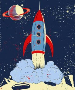 Retro Moon Stars Rocket Paint By Numbers