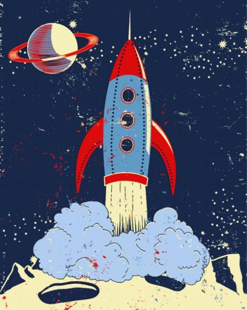 Retro Moon Stars Rocket Paint By Numbers
