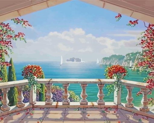 Santorini Balcony Sea View Paint By Numbers