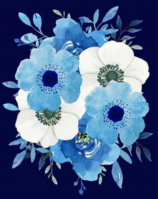 White Blue Flowers Paint By Numbers