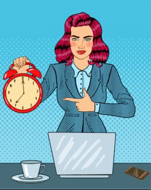 Business Woman With Clock Pop Art Paint By Numbers