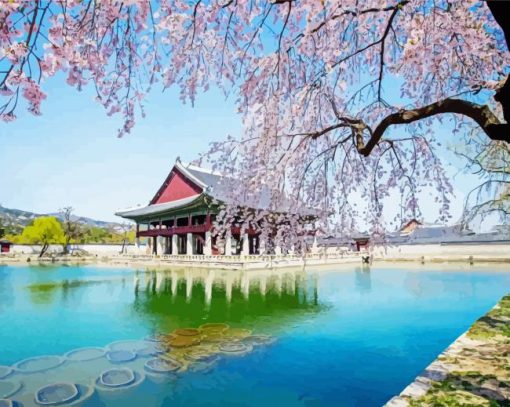 Cherry Blossom Spring In Korea Paint By Numbers