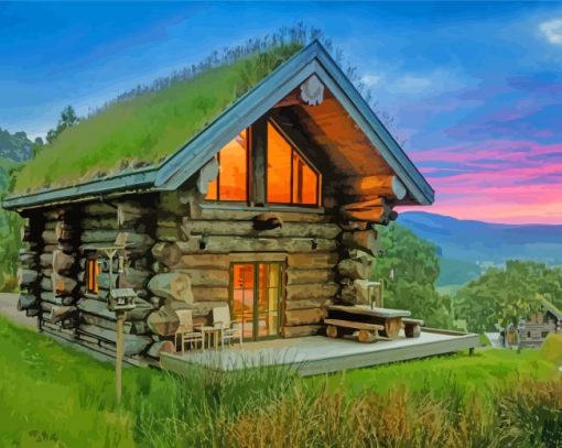 Sunset Secluded Cabin Paint By Numbers