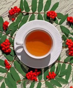 Tea Cup With Rowanberry Paint By Numbers