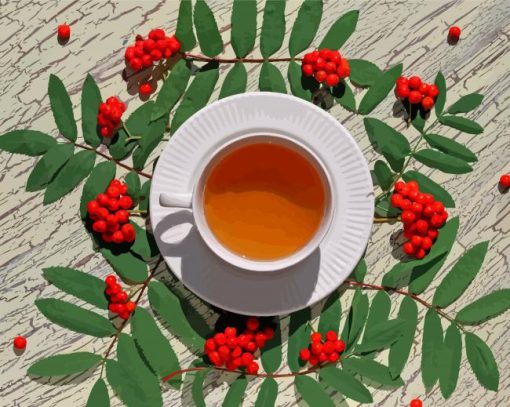 Tea Cup With Rowanberry Paint By Numbers