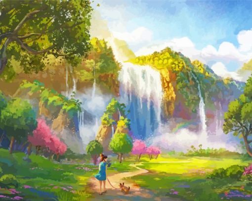 Waterfall Anime Landscape Paint By Numbers