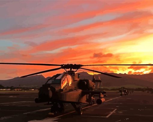 Apache Helicopter Sunset Paint By Numbers