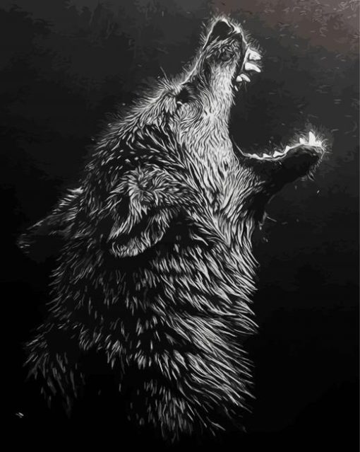 Black And White Wolf Howling Paint By Numbers