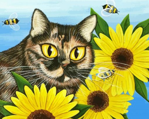 Cat Sunflowers Paint By Numbers