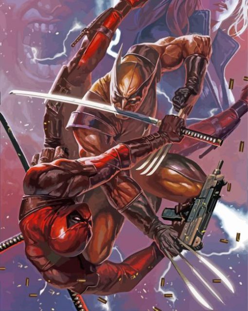 Deadpool Vs Wolverine Fighting Art Paint By Numbers